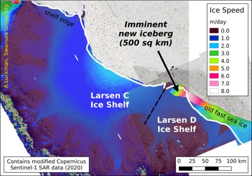 Iceberg  gigante del tamaño de Chicago, está a punto de desprenderse de la Antártida.