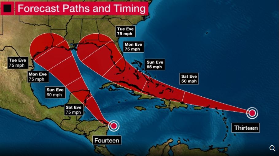Dos huracanes podrían llegar a EEUU, al mismo tiempo los proximos dias.