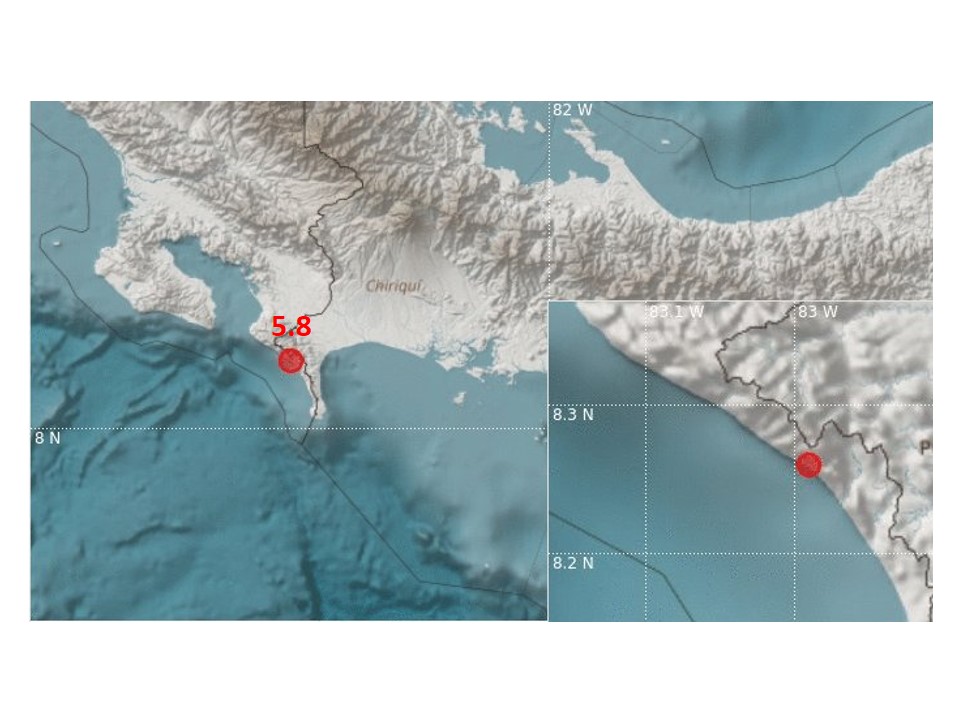 Sismo de magnitud 5.8 sacude la frontera de Panamá y Costa Rica.