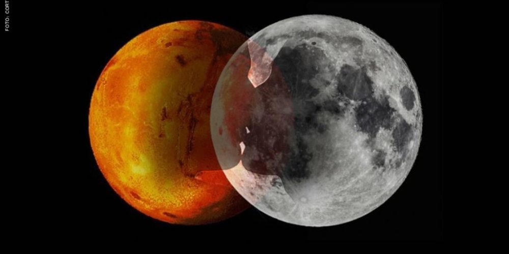 Hoy será el encuentro romántico: «el beso de la Luna y Marte».