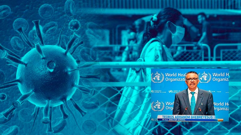Llorando el director de la OMS pide unidad global para combatir la actual pandemia.