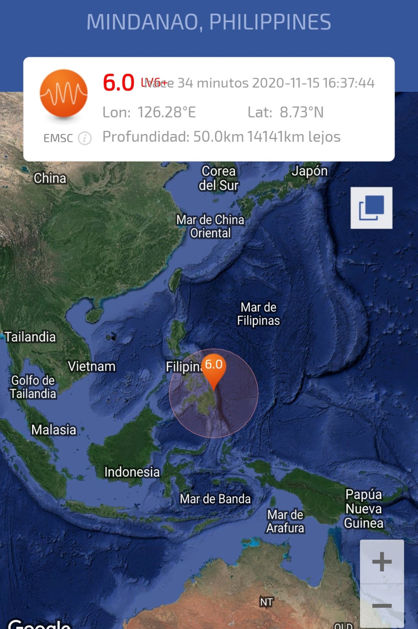 Alerta fuerte sismo esta noche en Filipinas.